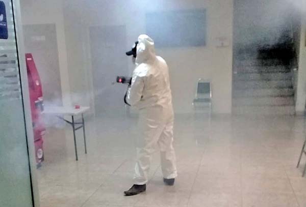 Desinfectan oficinas de Catastro Frontera