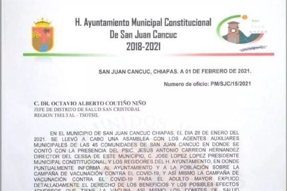 Rechaza municipio de Chiapas vacuna contra Covid