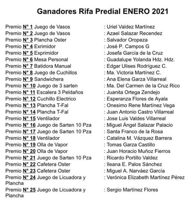 Presenta SB lista de ganadores de sorteo