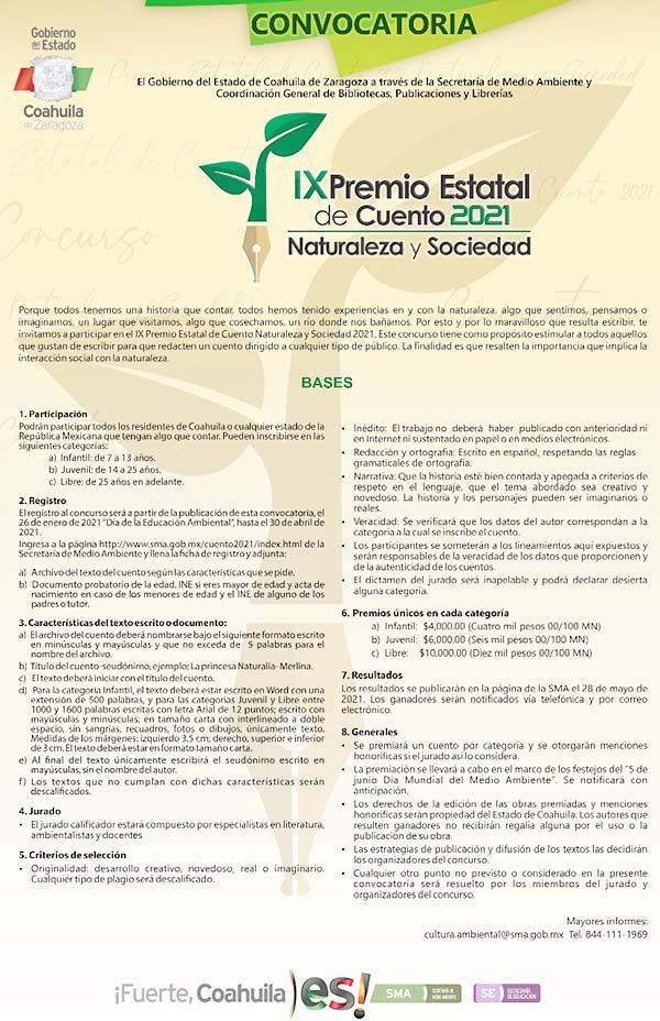 Convocan la premio estatal de cuento 2021
