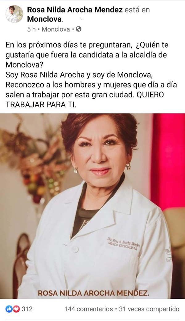 Busca la doctora Arocha ser candidata de Morena