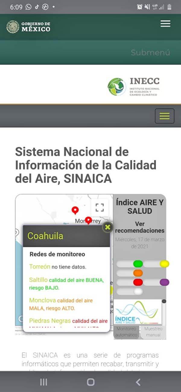 Reportan mala calidad del aire