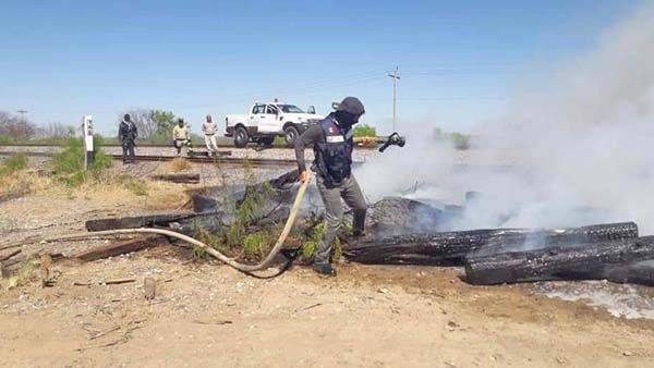 Combaten incendio en carretera estatal