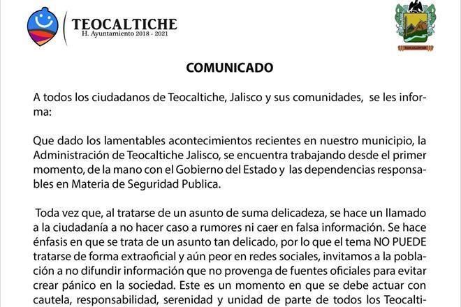 Reportan huida de Teocaltiche, Jalisco, por violencia