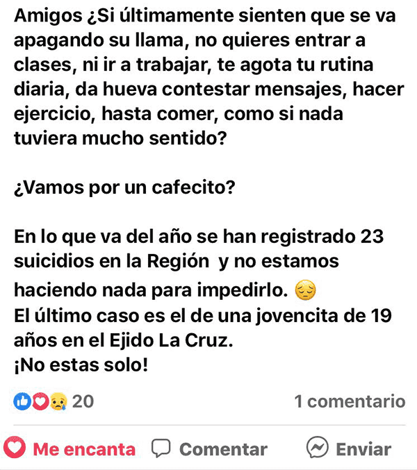 Alerta social por fenómeno suicida