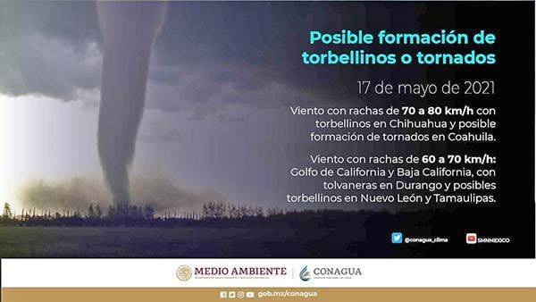 Advierten lluvias y posibles tornados