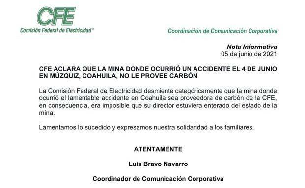Rechaza CFE comprar carbón a mina Micarán