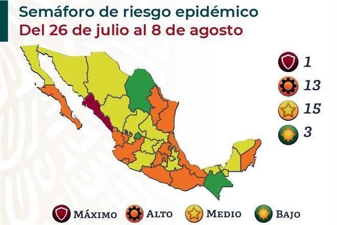 Suman 15 estados en amarillo y 13 en naranja