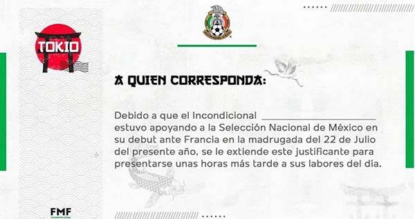 Selección Mexicana emite ‘justificante’ para presentarse horas después al trabajo para quienes se desvelaron viendo el partido