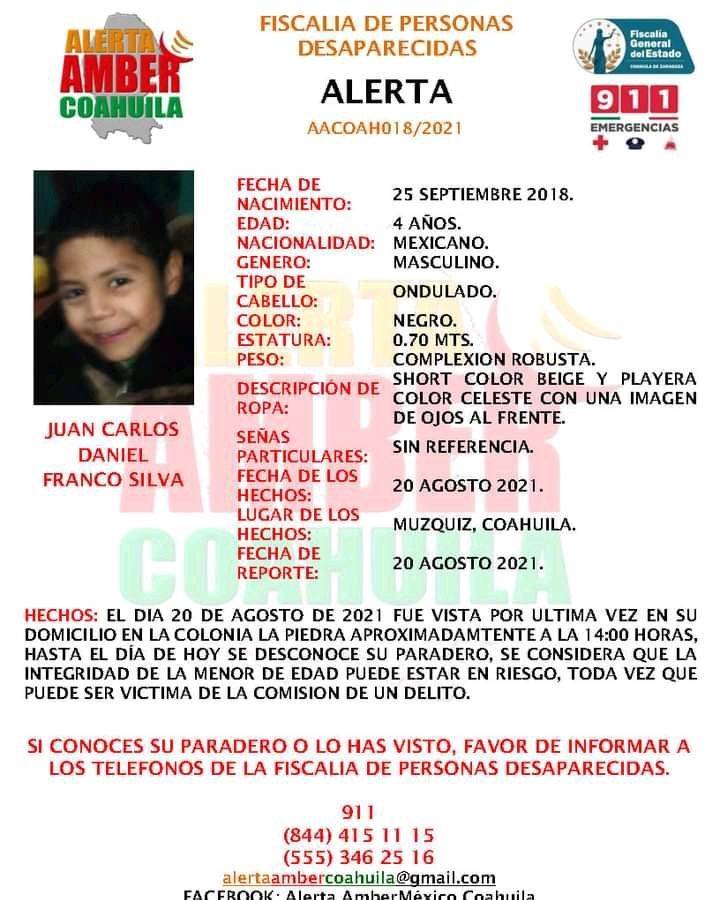 Emiten Fiscalía Alerta Amber por niños desaparecidos en Múzquiz
