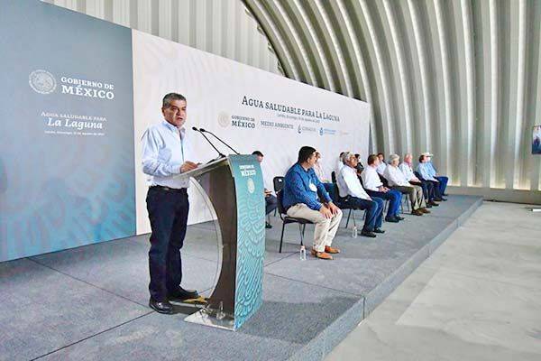 Discurso Oficial del Gobernador Riquelme en la Gira Presidencial del Mandatario Andrés Manuel López Obrador temática del Proyecto Agua Saludable para la Laguna, LERDO Y DURANGO