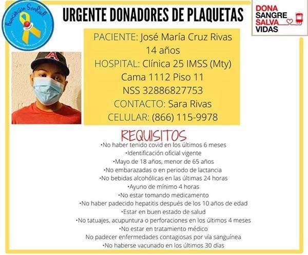 Chemita necesita recibir plaquetas