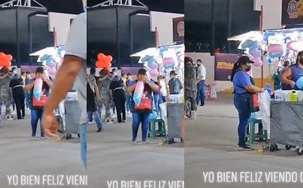Infla bolsa de algodón de azúcar con la boca