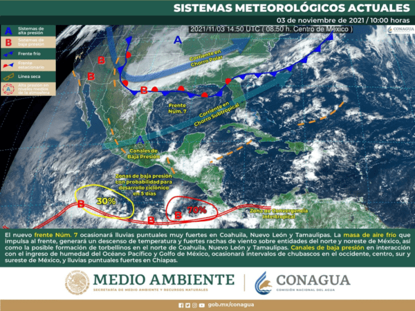 LLEGA A COAHUILA EL FRENTE FRÍO 7 CON LLUVIAS FUERTES, DESCARGAS ELÉCTRICAS, GRANIZO Y BAJA TEMPERATURA