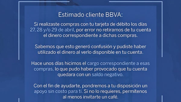 Busca BBVA enmendar los errores en depósitos