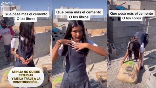 Por querer dejar la escuela para ser influencer, albañil da lección a su hija y se hace viral en TikTok