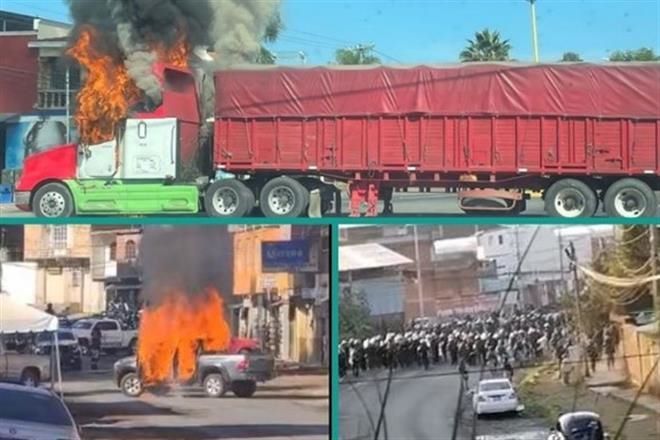 Queman vehículos contra operativo de FA en Michoacán