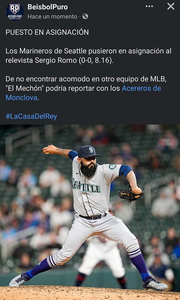 Mariners cortan a relevistas Sergio Romo y Roenis Elías
