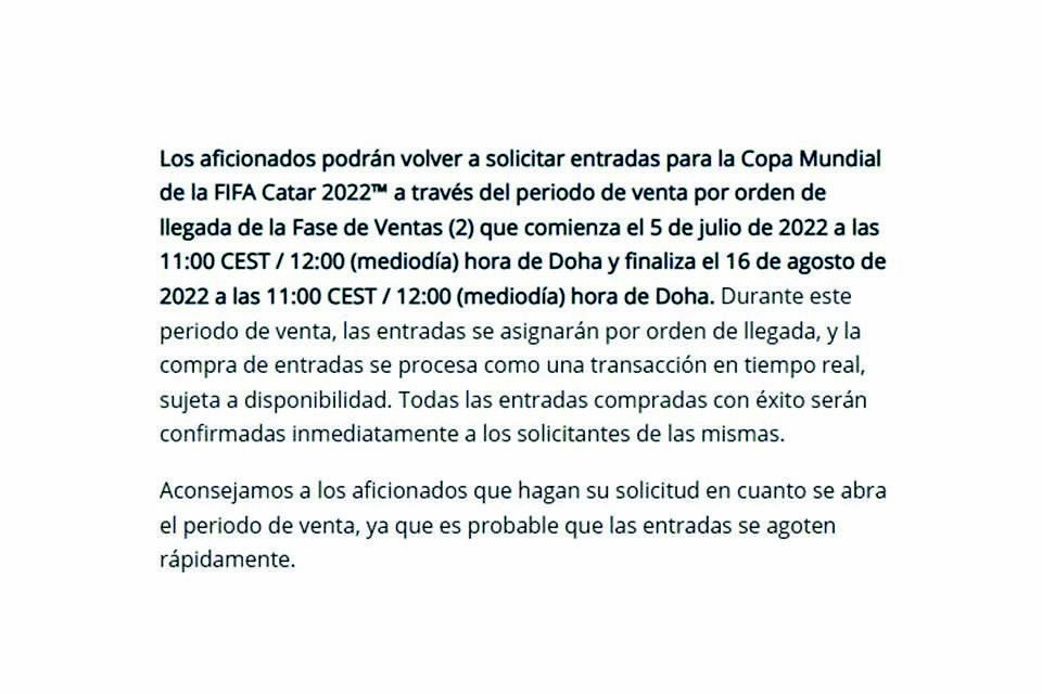 Anuncian fase final de venta de boletos para el Mundial