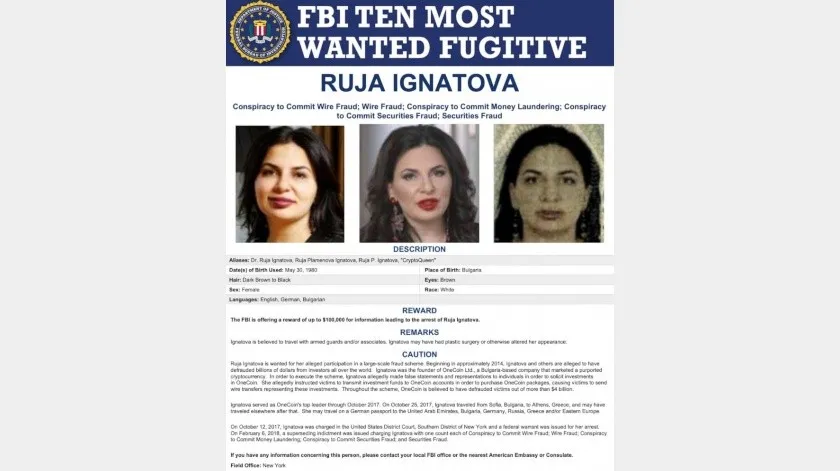 Ella es «Cryptoqueen», una de los 10 más buscados del FBI: cometió miles de millones en fraude a través de OneCoin