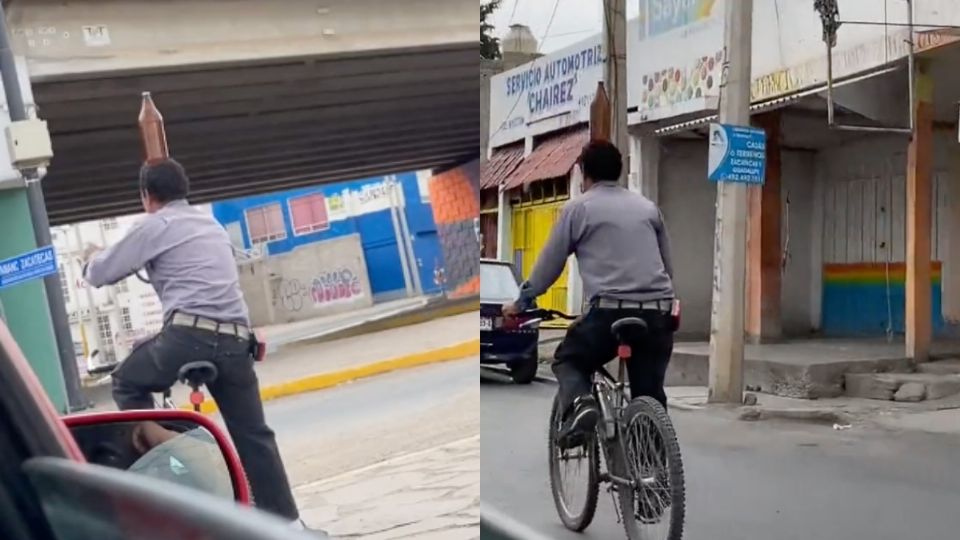 ¡Maestro! Hombre nos enseña cómo cargar la caguama con la cabeza mientras pasea en bicicleta | VIDEO