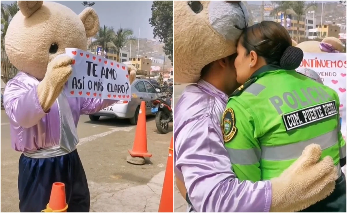 ¿Osito fiu fiu? Hombre se disfraza y le declara su amor a policía en Perú; se viraliza en TikTok