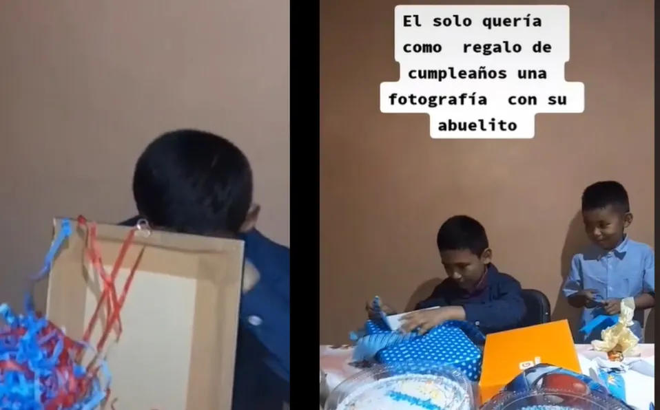 Niño llora al recibir de regalo de cumpleaños foto con su abuelito que murió; tierno video viral