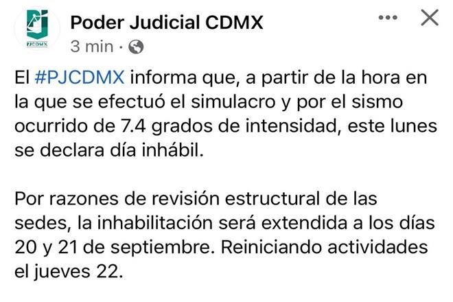 Suspenden labores en TSJ por revisión estructural tras sismo