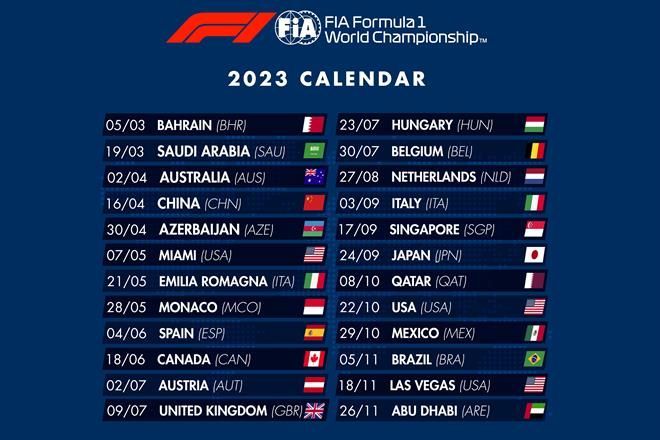 Aprueba FIA calendario de la Temporada 2023 de F1