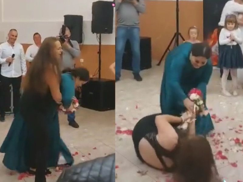 ¡Hasta el piso! Mujeres pelean con todo en boda por quedarse con ramo de la novia