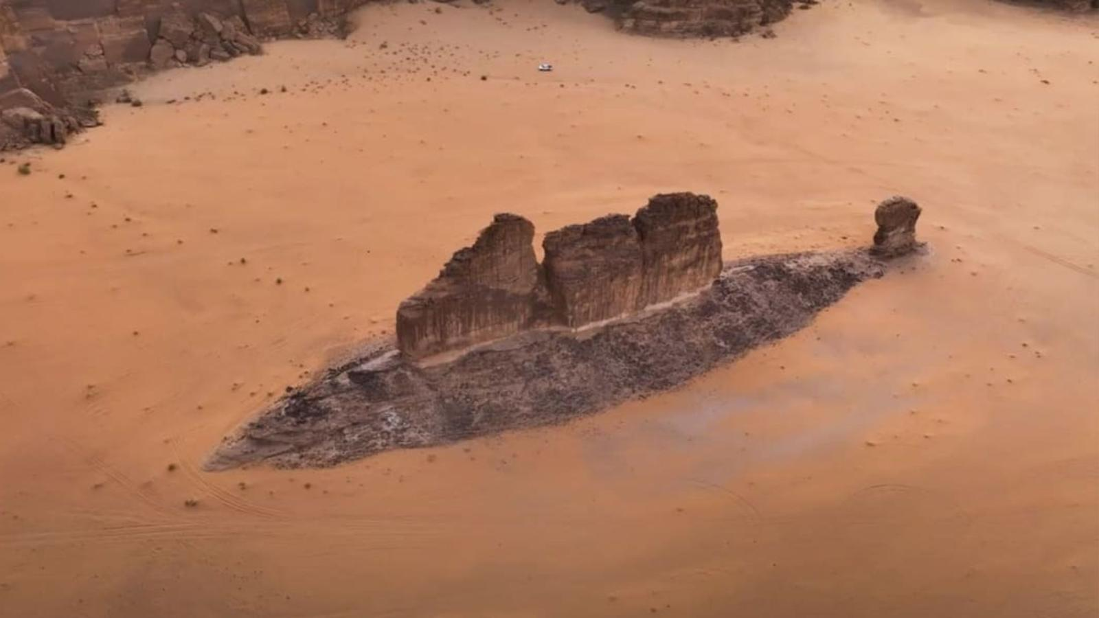 Enorme roca con forma de pez emerge del desierto