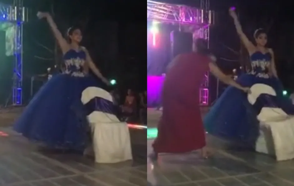¡Le arruinan la coreografía! Invitada ESTROPEA vals de quinceañera en plena pista | VIDEO