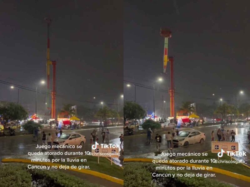 Juego mecánico falla en Cancún y gira por 10 minutos con gente arriba