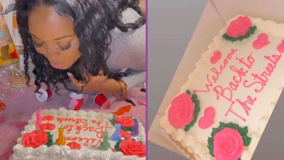 Mujer celebra con amigas y un pastel haber terminado su relación
