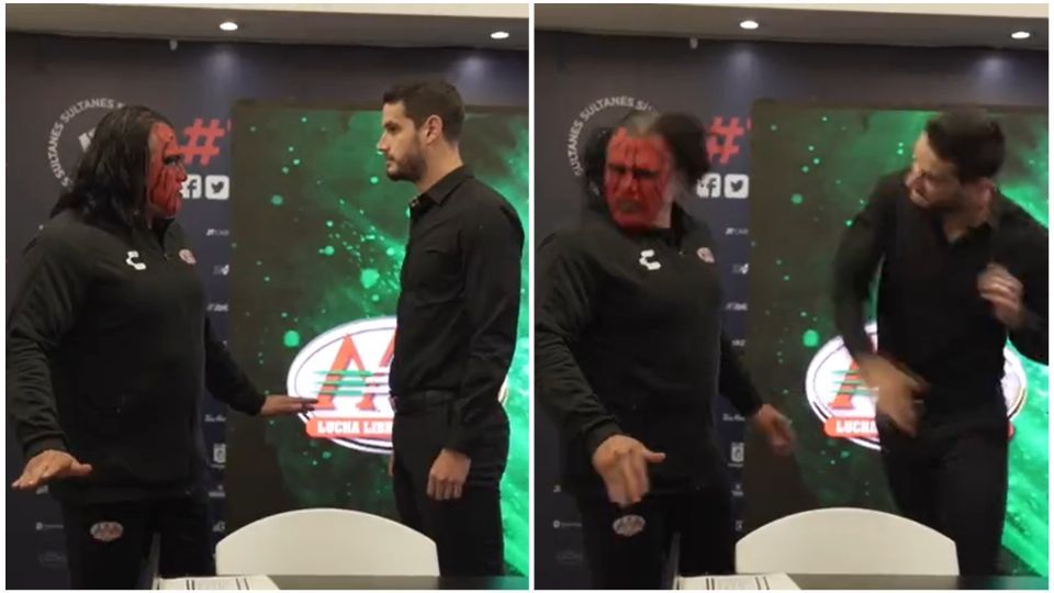 ¡Se la regresó! Adrián Marcelo le dio certera cachetada a Chessman; el luchador lo amenazó