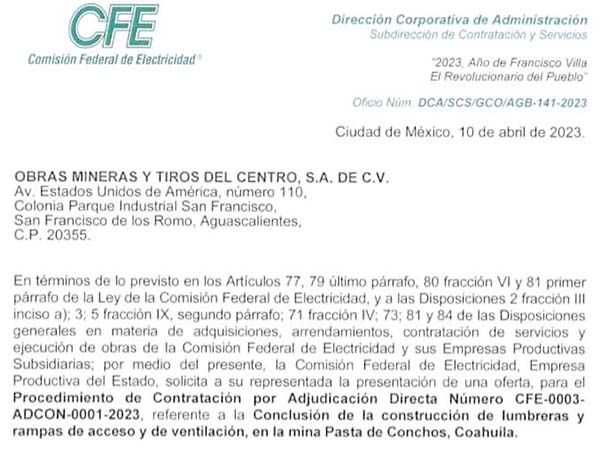 Adjudica CFE contrato para rescate en Pasta