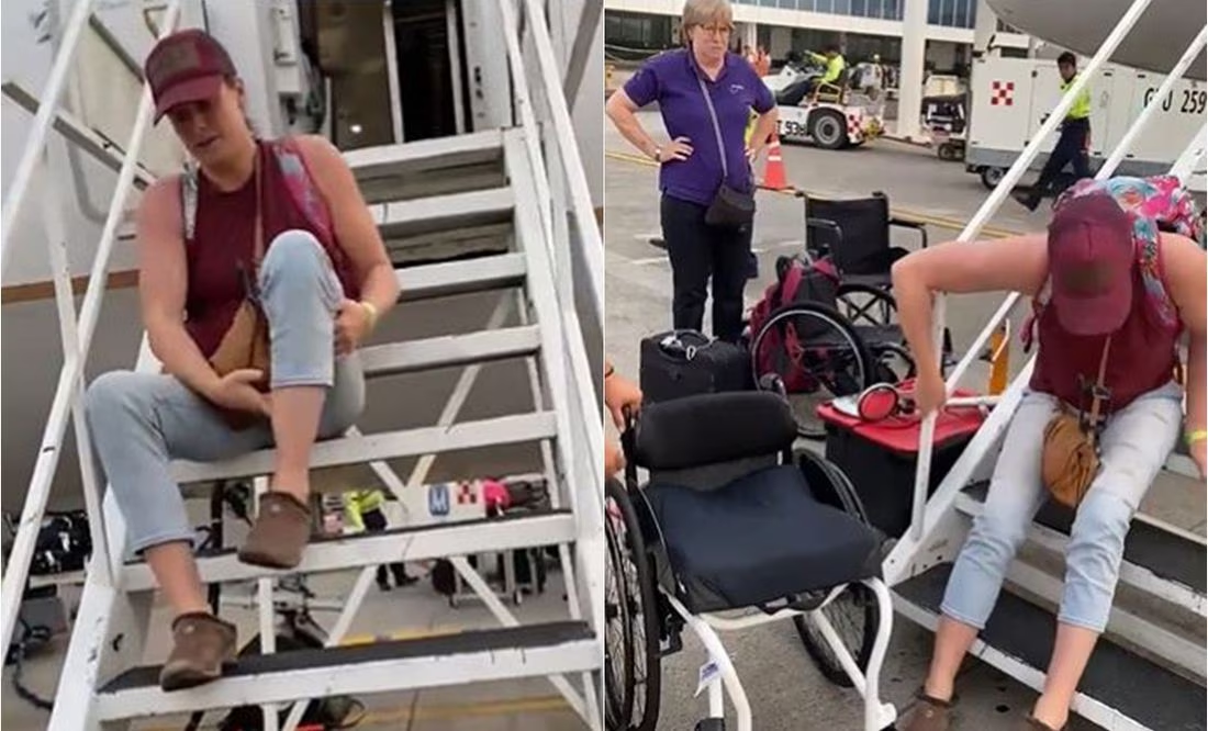 VIDEO. ¡Indignación! Atleta paralímpica desciende del avión en Veracruz, por su propia cuenta