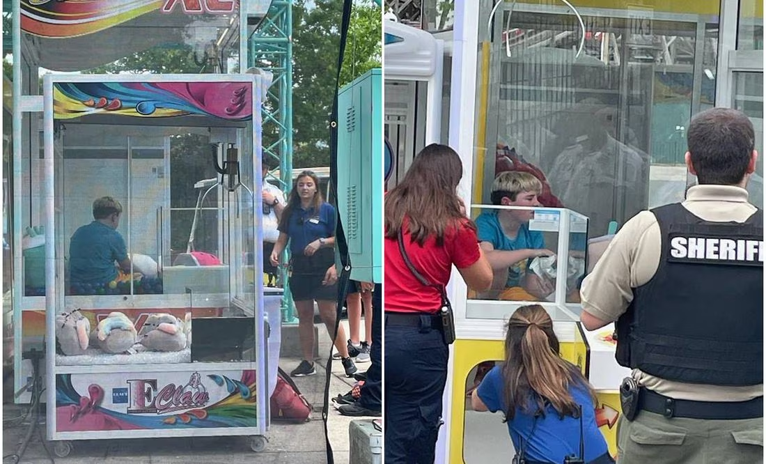 ¿Cómo lo hizo? Menor queda atrapado en máquina de peluches en parque de diversiones