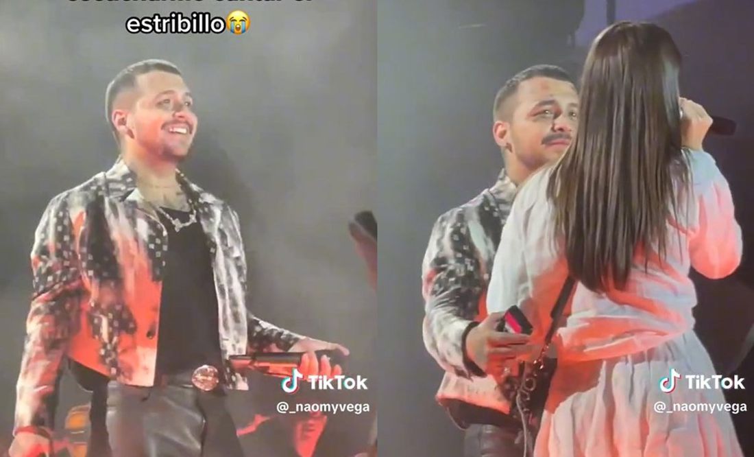 Christian Nodal canta con fan en el escenario y su reacción se viraliza VIDEO