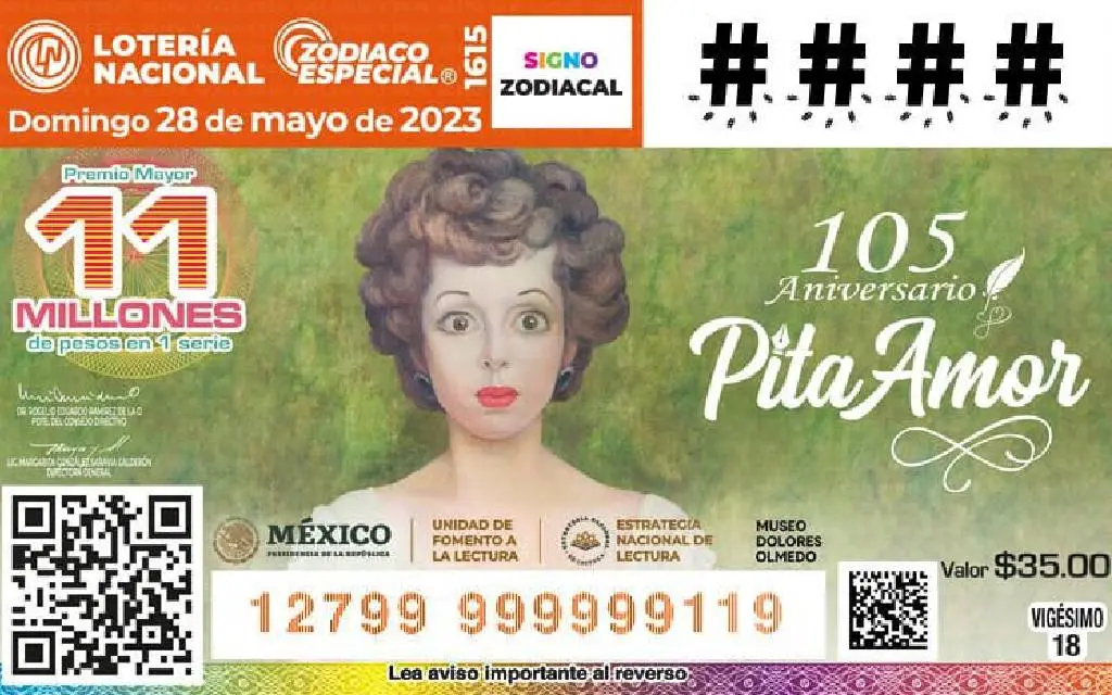 Con billete de la lotería conmemoran los 105 años del natalicio de la escritora mexicana Pita Amor