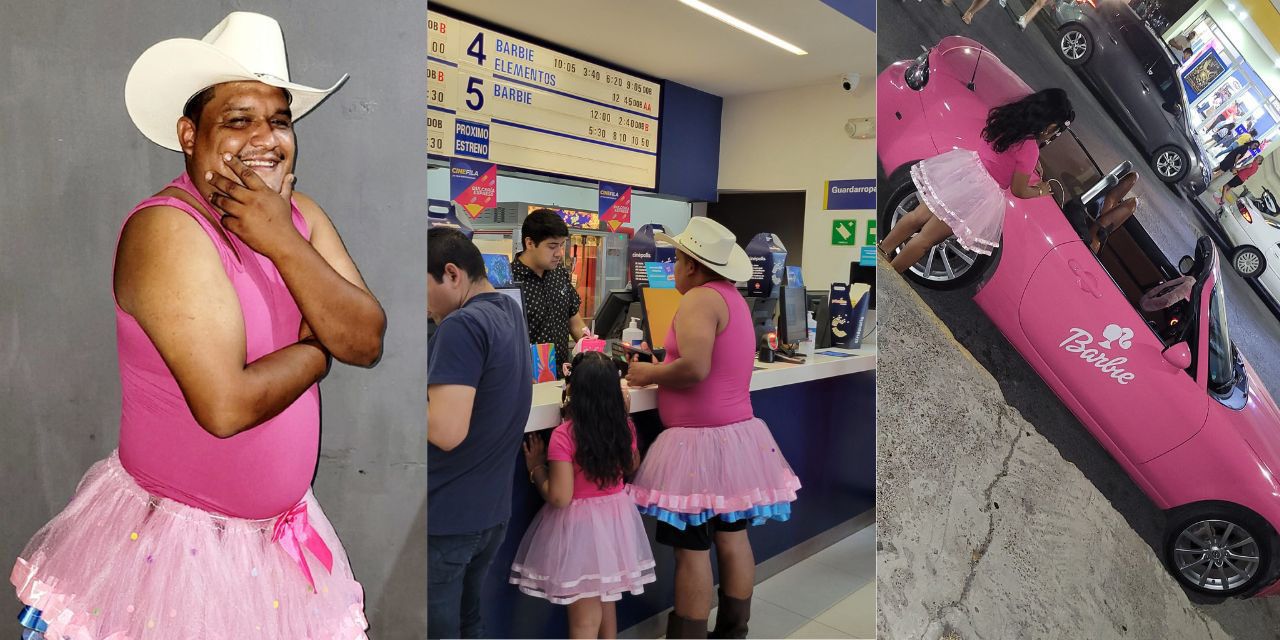 Padre rompe estereotipos al vestirse de rosa para acompañar a su hija al estreno de Barbie