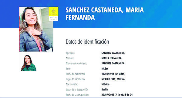 Emite Interpol ficha amarilla para buscar a María Fernanda