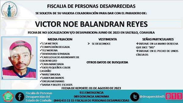 Solicitan localizar a Víctor Balandran