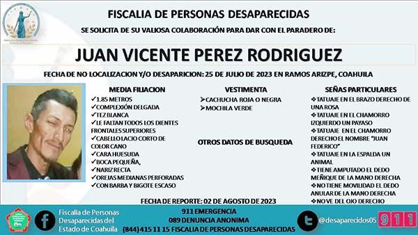Colaboración para dar con Juan Vicente Pérez