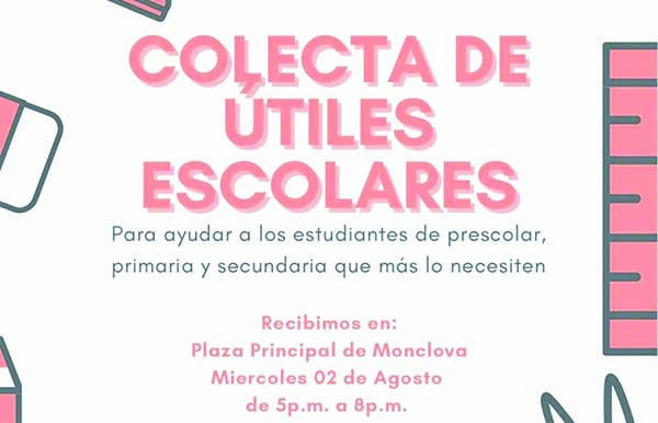 Organizan colecta de útiles escolares