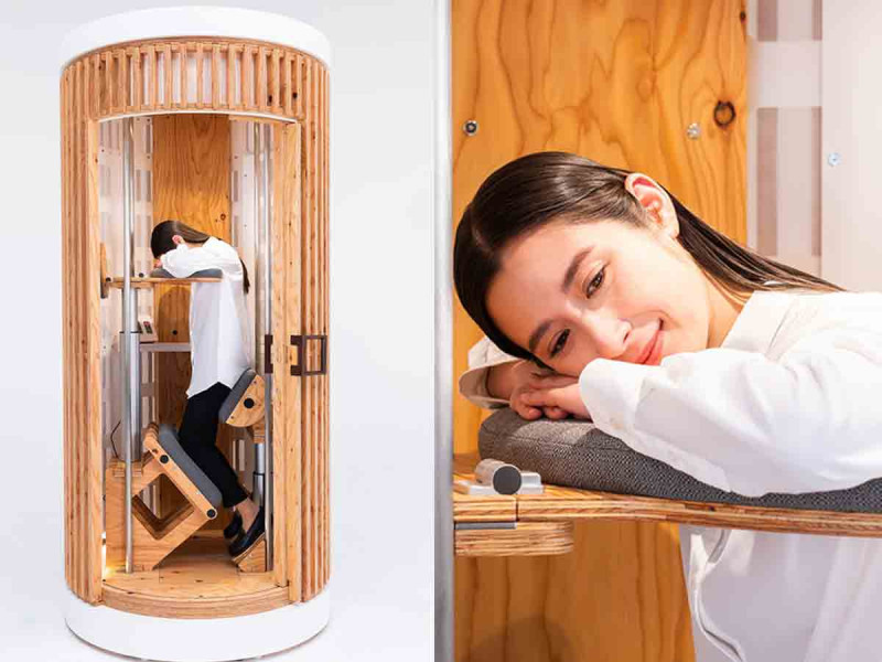 Presentan en Japón polémica cápsula para dormir de pie en el trabajo