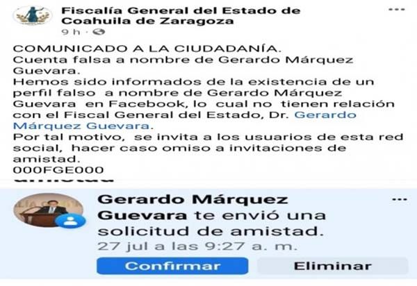 Alertan por perfil falso del Fiscal Gerardo Márquez
