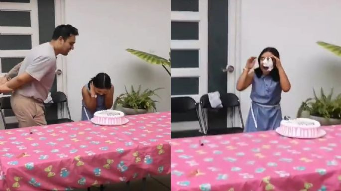 Papá avienta a su hija al pastel con una patada; el suceso divide opiniones en redes