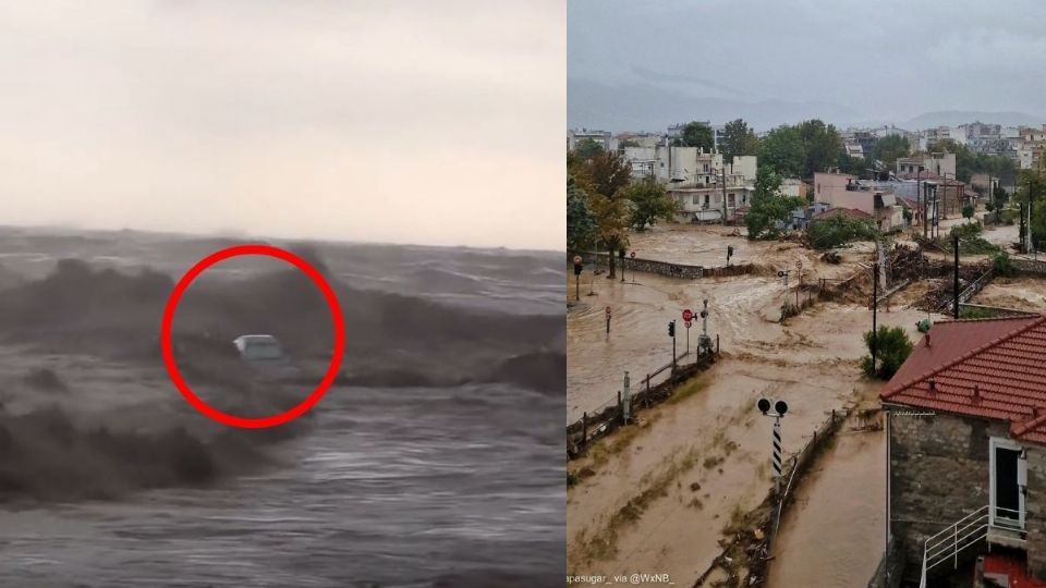 ¡De locura! Coches son arrastrados al mar Egeo por fuertes lluvias debido a DANA