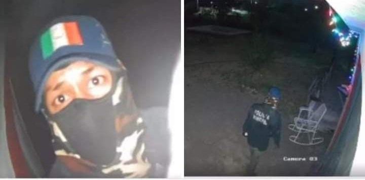 Roba vivienda con chamarra de policía